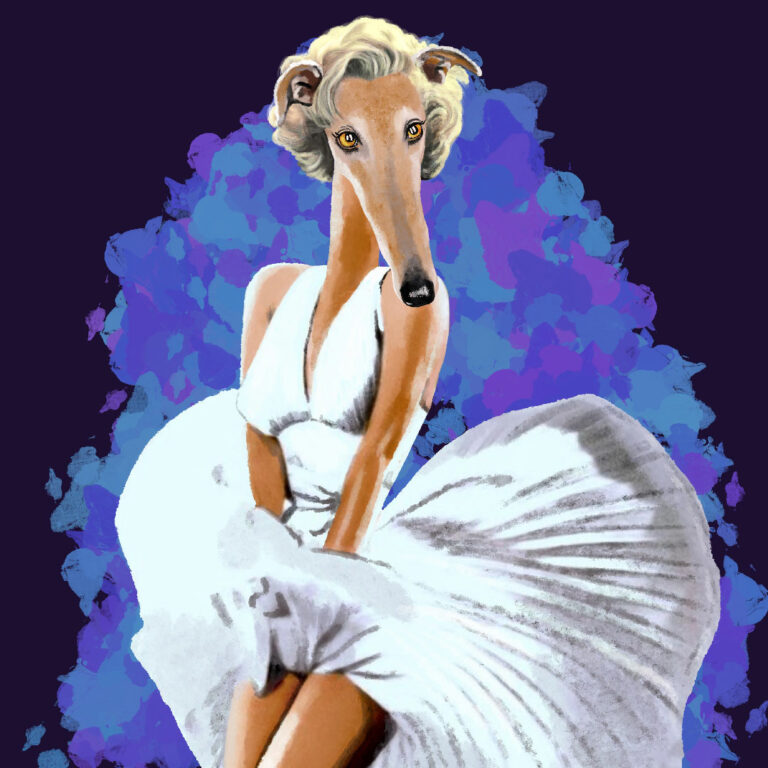 Marilym Monroe galga, ilustración digital.