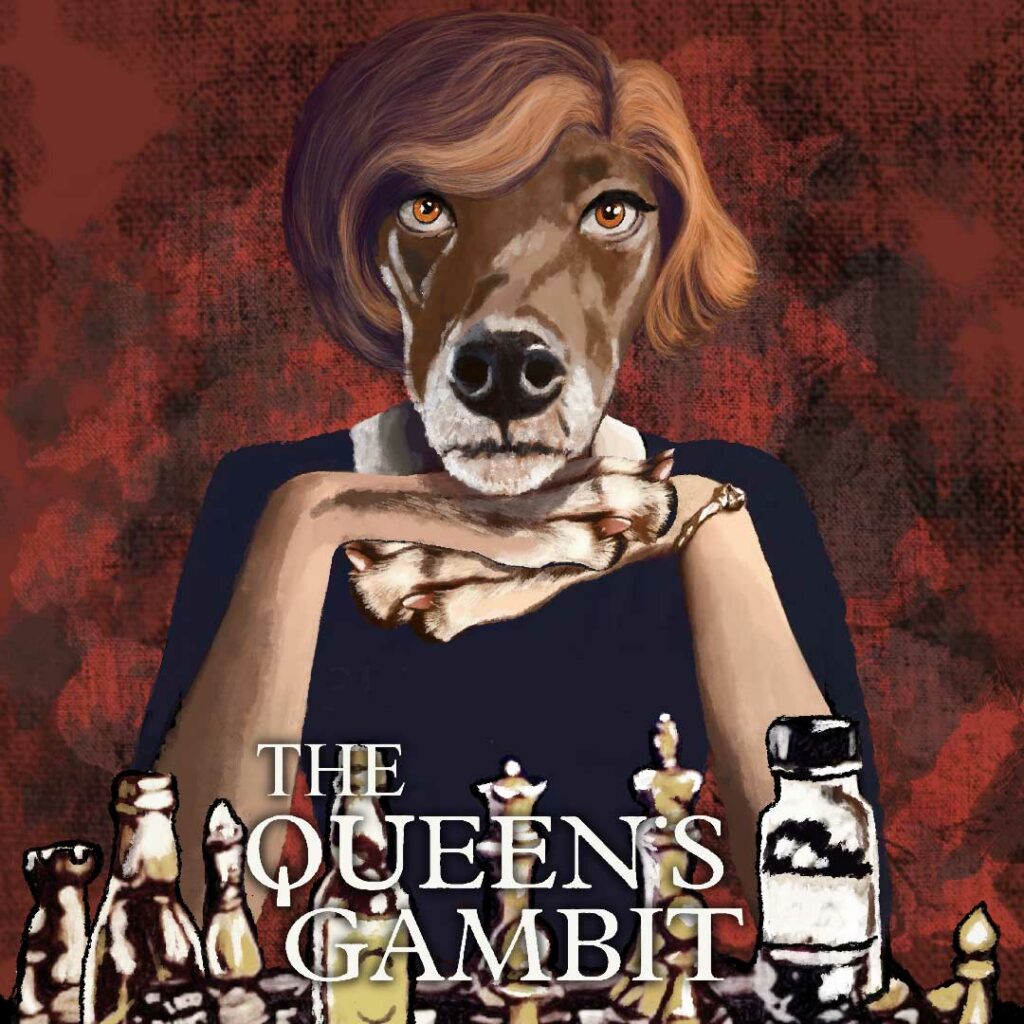 The queen´s gambit galgo, ilsutración digital.