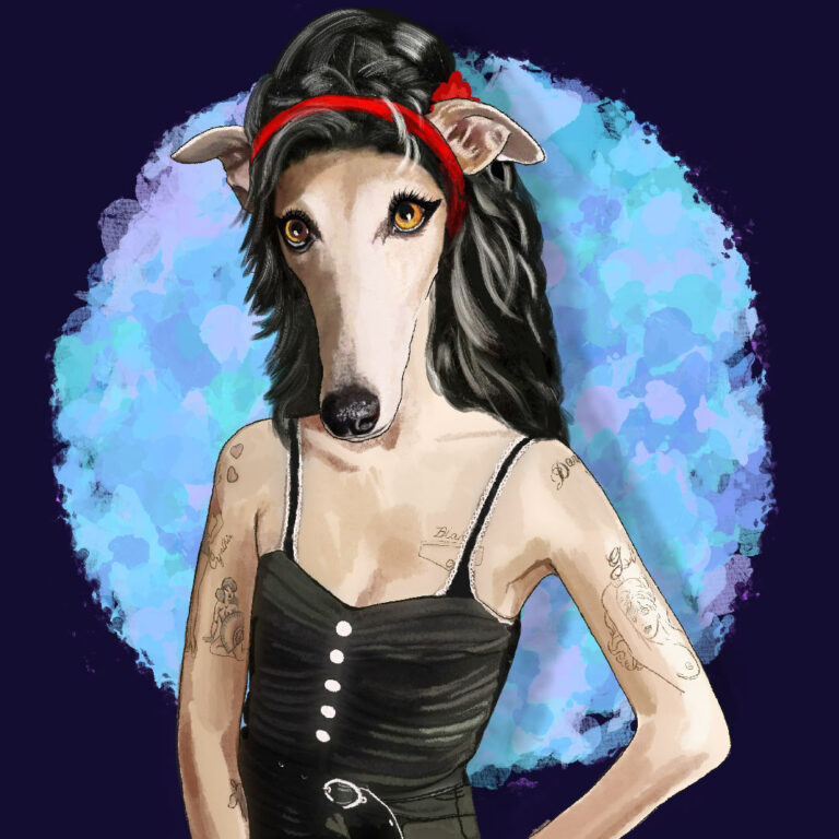 Amy Winehouse galga. Ilustración digital.